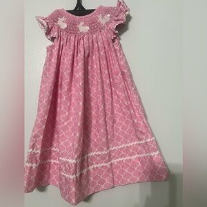 Pink Smocked Dress with White Patterns